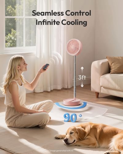Gaiatop Portable Pedestal Fan 16000mAh Battery [Max 74h Runtime], Foldable Oscillating Standing Fan, Collapsible Desk Fans, LED Light, Case & Remote Control, 4 Speeds for Outdoor Travel Camping (Pink) - color: Pink