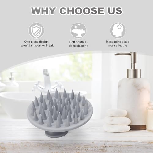 Meartchy Silicone Scalp Massager Shampoo Brush, Scalp Brush for Hair Growth & Dandruff Removal, Hair Scrubber Scalp Stimulator Exfoliator Brush with Soft Bristles for Wet Dry Scalp Care (Grey) - color: Grey