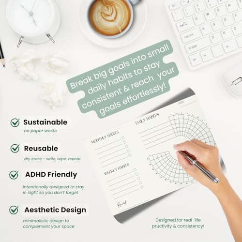 Habit Tracker Set | Reusable Dry Erase | Vision & Goal Planner with Monthly, Weekly, Daily Trackers | Undated, Reusable & Sustainable | Sticks to Mirrors, Fridges, Desks | The VOID Planners