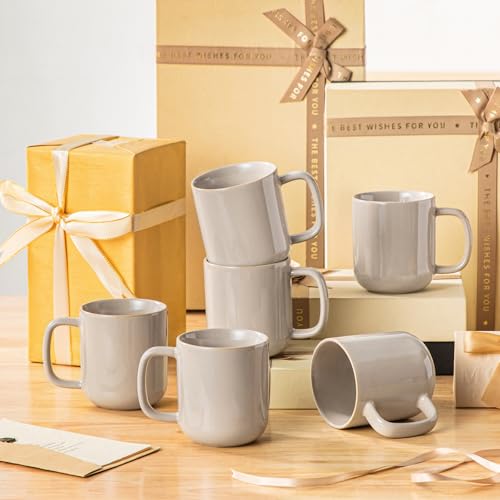 vancasso Coffee Mugs Set of 6, 12 Oz Ceramic Coffee Cups with Handle, Ceramic Unique Glaze Coffee Cup for Cappuccino, Latte, Tea, Cocoa, Dishwasher & Microwave Safe Gift Sets, Gray, Series PLAYA - color: Gray, size: 12 Oz