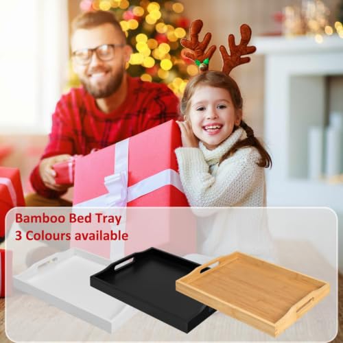 RRX Bamboo Food Serving Tray with Handles,Breakfast Bed Tray (White) - color: White