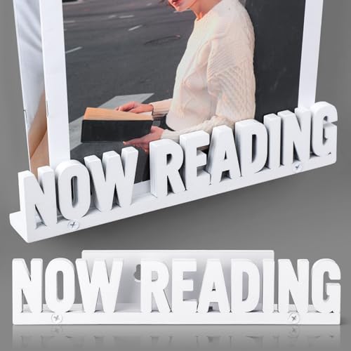 Weysat Now Reading Book Stand Reading Corner Decor Bookworm Gift White Wooden Hanging Book Holder Read List Storage Bin Bookish Accessories for Student Teacher Classroom Office Library Club - style: Now Reading