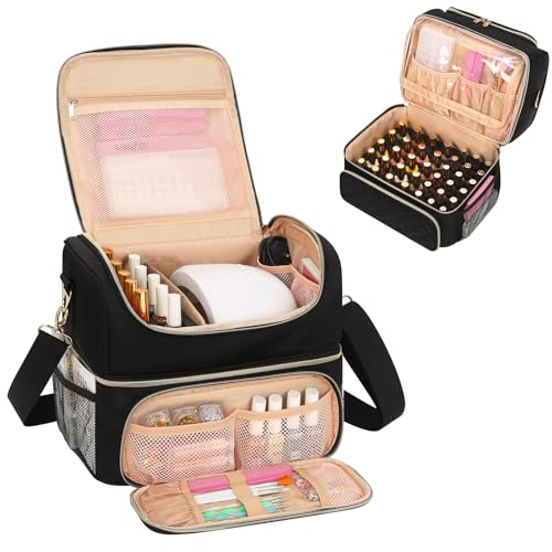 CUBETASTIC Nail Polish Organizer & Storage Bag for 48 Bottles & Full-Size Lamp, Double-Layer Travel Case Box for Nail Supplies, Manicure Kit & Pedicure Tools (Black, 48 Slots) - color: Black, size: 48 Slots