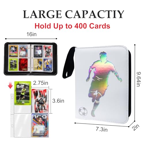 400 Pockets Soccer Card Binder, Laser Silver Hot Stamping Cover,R294 - color: Dazzling Soccer-400