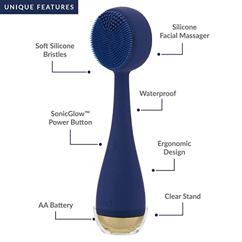 PMD Beauty Clean Facial Cleansing Brush – Waterproof Silicone Face Cleanser with Sonic Technology - color: Navy With Remove Cleansing Balm