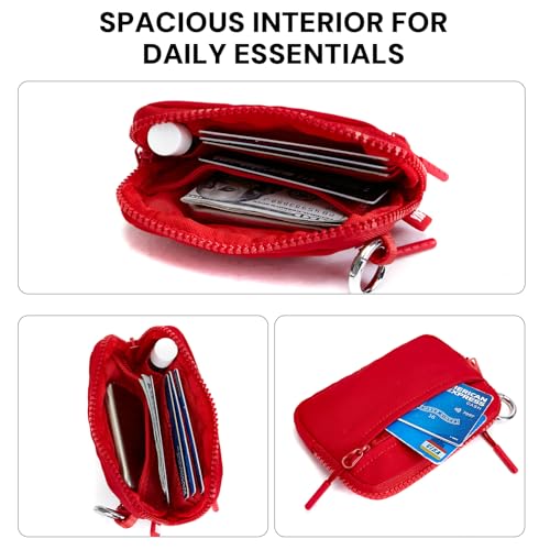 Small Wristlet Wallets for Women with Clear ID Window, Keychain Coin Purse - color: Red