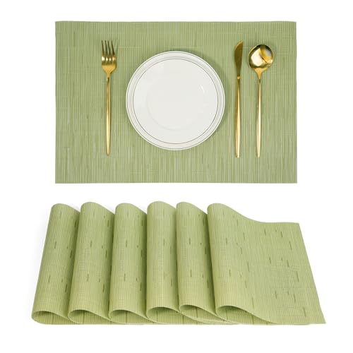 Placemats Set of 6，Christmas Non-Slip PVC Weave Table Mats Easy to Clean，Heat Resistant Place Mats for Kitchen Dining Table Decoration Indoor Outdoor，Pea Green - color: Pea Green