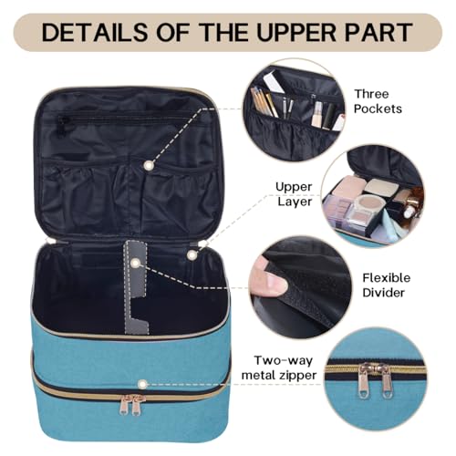 Double Layer Makeup Bag with Adjustable Dividers, Green - color: Light Green