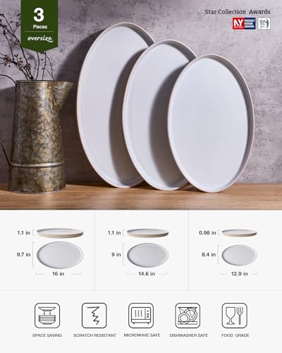 famiware Large Serving Platters Set of 3 Sizes - Oval, Cappuccino White - color: Cappuccino White