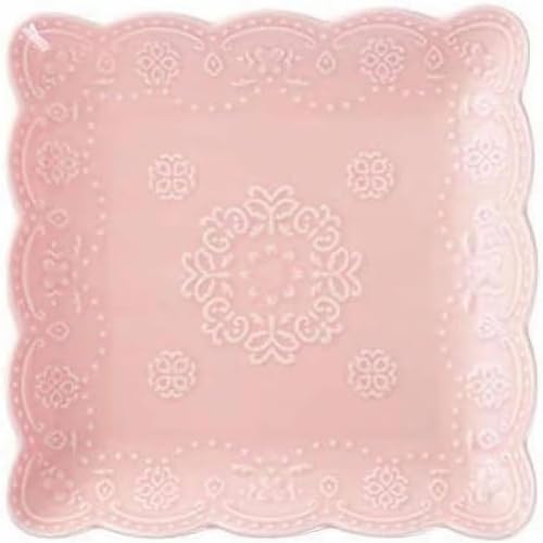 YBKTEX Ceramic Plate, Square Embossed Lace Plate (Pink, 6-inch) - color: Pink, size: 6-Inch