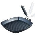 S·KITCHN Grill Pan with Folding Handle, Nonstick Grilling Pan for Stove Tops, Induction Compatible Square BBQ Pan with Pour Spouts - 11 in - size: 11 IN