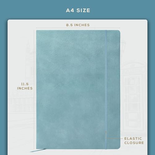 BEECHMORE BOOKS A4 8.5x11.5 Lined Leather Journal For Men 120 GSM, Gift Box - color: Arctic Teal, size: A4 - 8.5" x 11.5" Large