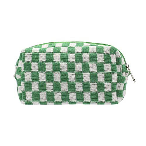 PAZIMIIK Checkered Makeup Bag for Purse, Small Travel Cosmetic Pouch,Green - color: Green