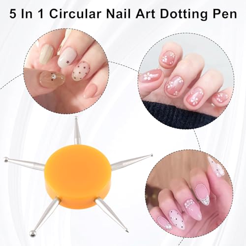 Nail Dotting Tool, 5-in-1 Metal Dotting Tool Nail Art, Circular Nail Design Dotting Pen, Ergonomic Dotting Disc for Manicure Embossing, Tracing, Painting - Yellow, 1pcs - color: Yellow, 1pcs, 5-in-1