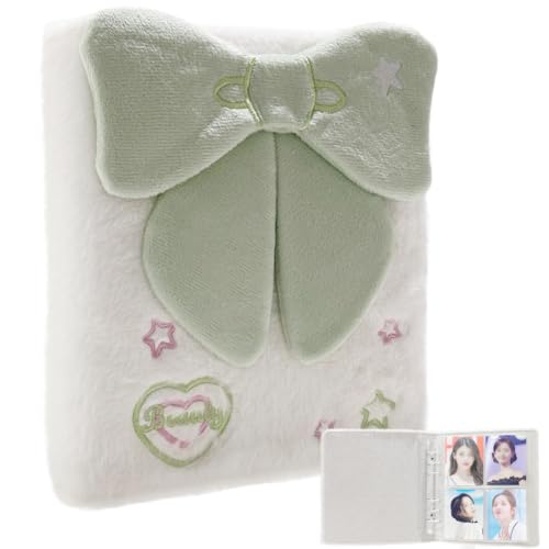 Cute Plush Photocard Binder with 20pcs Transparent Inner Pages A6 Kpop Photo Album Book Double-sided 4-Pocket Inside Pages 3-Inch Kpop Card Holder Green - color: Green