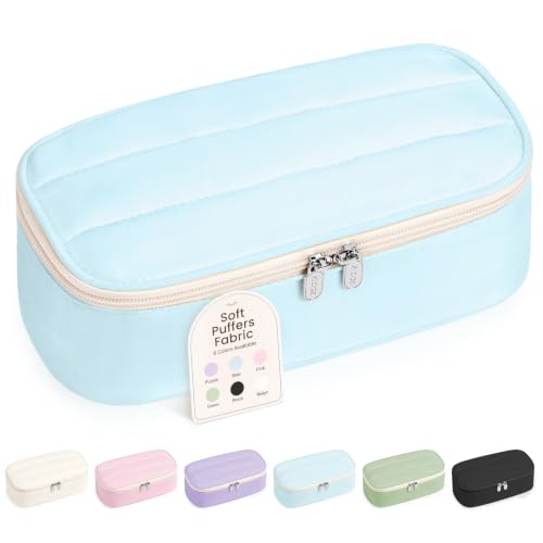 Sooez Cute Pencil Case, Soft Puffers Pencil Pouch, Large Pen Pencil Bag - color: Blue