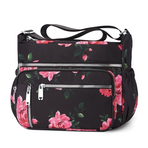 NPBAG Crossbody Bag for Women, Shoulder Purse Handbag Messenger Bag, Trendy Pocketbooks, Waterproof and Multi-Pockets - color: Peony
