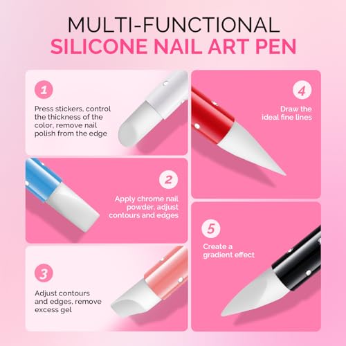 MelodySusie 5Pcs Nail Art Sculpture Pen Brushes - color: Red, White, Pink, Blue, Black, size: 5