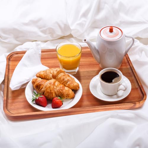 16" X 10" Large Wooden Serving Trays Acacia Wood Charcuterie Boards Rectangular Serving Platters for Cookie, Dessert, Party Food Dish Snack Appetizer Plates Kitchen Platter Tray Cheese Board - size: 16" × 10" × 0.8"