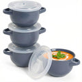 KooK French Onion Soup Crocks with Lids & Handles, Set of 4, Denim - color: Denim