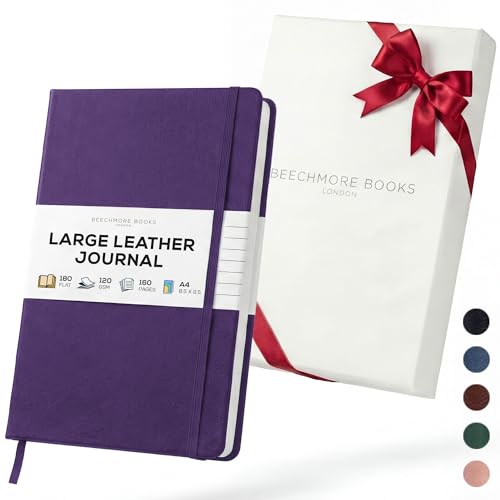 BEECHMORE BOOKS Large Lined Journal Notebook, 8.5" x 11.5" (A4) Hardcover Vegan Leather Executive Diary for Work, Thick 120gsm Paper, Lay-Flat Binding, Gift Box - color: Royal Plum, size: A4 - 8.5" x 11.5" Large