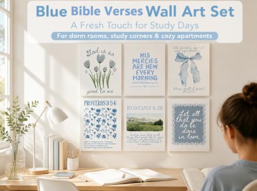 6Pcs Framed Blue Christian Canvas Wall Art Bible Verses - color: Blue Bible-Wrapped canvas, size: 16"Lx12"W