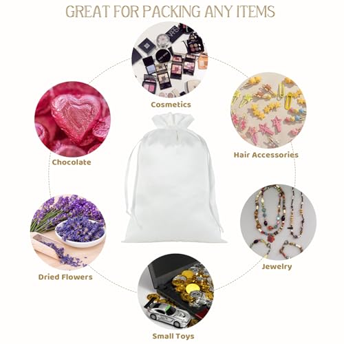 30Pcs Satin Gift Bags, 6x9 White Cloth Drawstring Pouch - color: White, size: 6×9 in