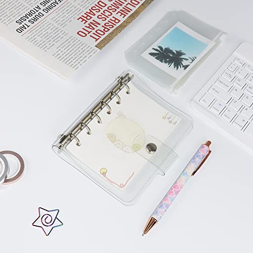A7 Binder Cover 6-Ring Planner 4.3x5.7 Inch Pocket Size Clear Soft PVC Notebook Round Ring Binder Cover Protector Snap Button Closure Loose Leaf Folder - color: Transparent, size: A7 (110mm x 145mm)