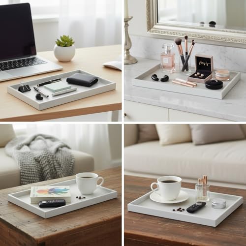 20x14 Inch Rectangular Ottoman Tray | Textured PU Leather, Waterproof & Heat-Resistant Storage for Coffee/Dining Tables, Sofa, Bed, Entertainment & Party (Tranquil Beige, 20 * 14in) - color: Tranquil Beige, size: 20" x 14" x 1.5"