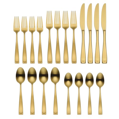 Oneida Moda Gold Satin 20-Piece 18/10 Silverware Set for 4, Flatware - style: Casual