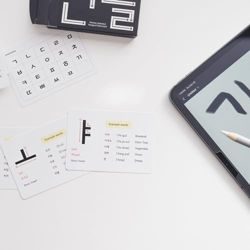 Korean Alphabet Flashcards with 195 Example Words – Hangul Learning Cards for Beginners & Teachers, Audio Files and Hangul Chart | Korean Stationery Gift