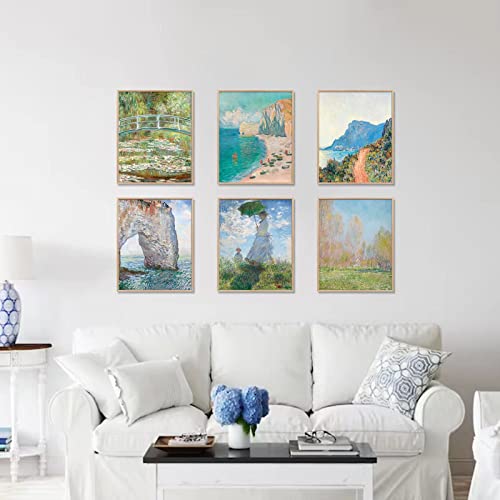 Claude Monet Wall Art Prints, 6pcs Water Lilies Fine Artwork Paintings, Vintage Famous Art, Aesthetic Posters for Room Decor, Retro Canvas Prints - color: 6pcs-Monet 02
