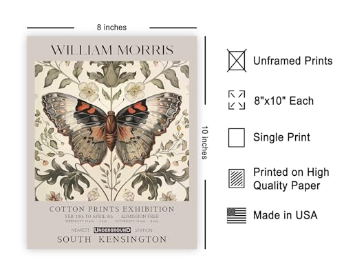 Poster Master Butterfly Print - William Morris Poster - Flower & Animal Art - Botanical Exhibition Illustration - Floral Moth Artwork - Aesthetic Office or Bedroom Decor - 8x10 UNFRAMED Wall Decor - color: Style-06, size: 8"L x 10"W