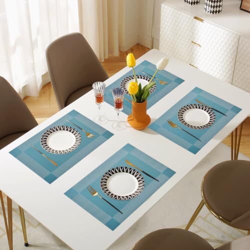 Vinyl Placemats Heat-Resistant Table Mats Washable Easy Clean Plastic Placemat for Kitchen Dining Table Set of 4 Indoor Outdoor (Baby Blue) - color: 01: Baby Blue, size: 4 Placemats