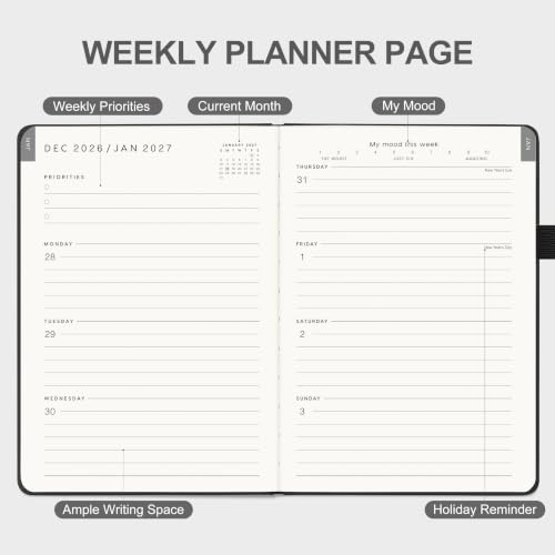 &And Per Se 2027 Planner, 12-Month Monthly & Weekly, 2027 Calendar Planner with 100gsm Paper, B5 Hardcover Faux Leather, 7.5" x 10" (Black) - color: Black, size: 7.5" x 10"(Jan 2027-Dec 2027)