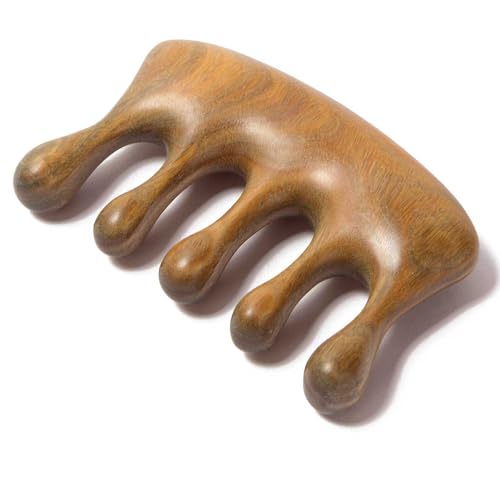 Wood Massager Comb for Hair Growth and Scalp Relax, Natural Green Sandalwood Handmade Head Massager, Loc Comb for Sisterlocks, Tapping Massage Technique - style: 01 Lucky