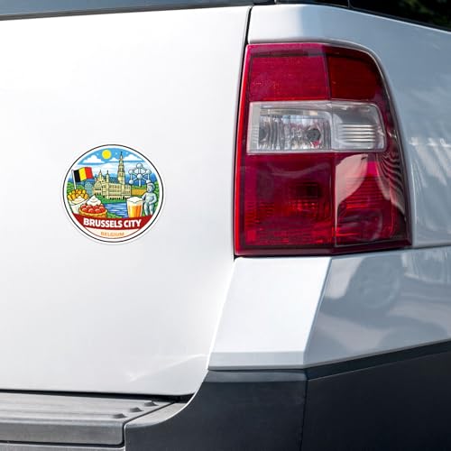 Cartoon Style Belgium Brussels City Sticker - Waterproof Outdoor Vinyl Decal, 3 Inch - color: Cartoon Style Belgium Brussels City, size: 3'' longer side