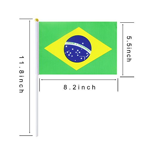 Kind Girl 25 Pack Brazil Flag Brazilian Stick Flag Round Top National Country Flags, Party Decorations Supplies for Parades, World Cup, Festival Events, International Festival - color: Brazil