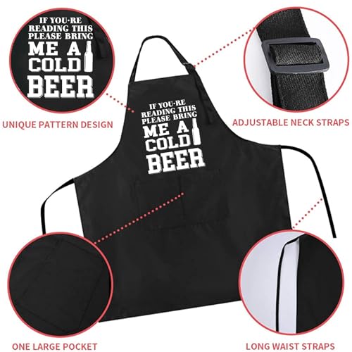 Rosoz Funny BBQ Black Chef Aprons for Men Adjustable Kitchen Cooking Aprons - color: If You.re Reading This Please Bring