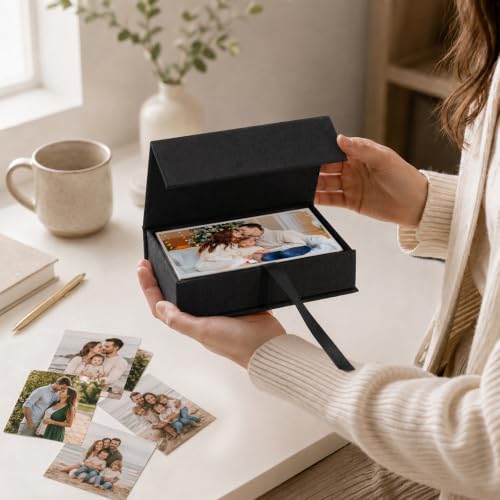 Vienrose Small Photo Storage Box, 4"x6", Linen Postcard Keeper, Black - color: Black, size: 4"x6"