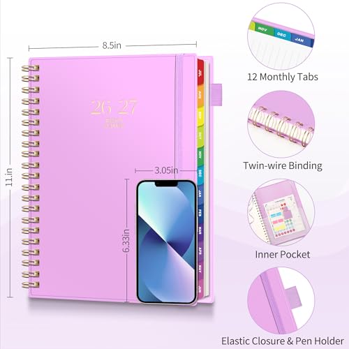 EMSHOI Academic Planner 2026-2027, A4 Size (8.5" x 11"), Weekly and Monthly - color: Purple