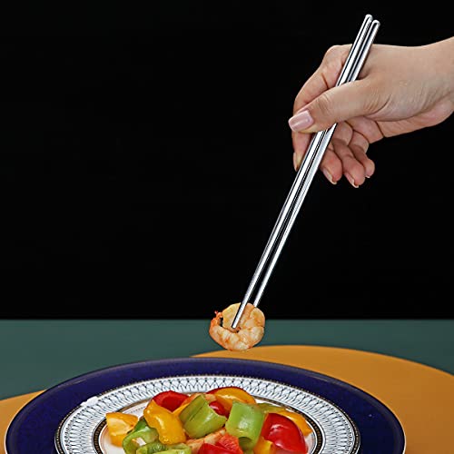 10 Pairs Reusable Chopsticks, Stainless Steel Metal Chop Sticks, Japanese Chinese Korean Chopstick Dishwasher Safe, 8.9 Inch (Silver / Chop sticks) - color: 1. Silver