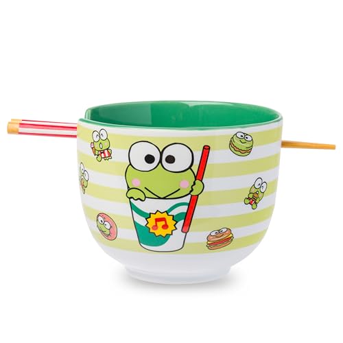 Silver Buffalo Sanrio Hello Kitty Keroppi, Ramen Bowl with Chopsticks, 20oz - color: Keroppi Foodie Icons, size: 20 Ounces (No Spoon)