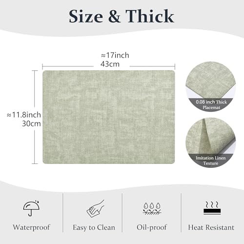 FROMHEART Faux Leather PU Placemats Set of 6 (Light Green,11.8" x 17") - color: Light Green, size: Set of 6