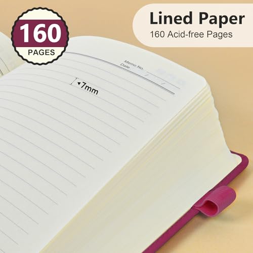 Lined Notebook 5.9"x8.5", Hardcover Leather Journal for Women Men,160 Pages - color: Wine red, size: Lined Page