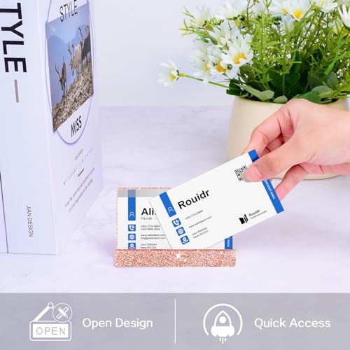 Rouidr 3 Pack Business Card Holder for Desk, Rose Gold - color: Rose Gold 3pcs