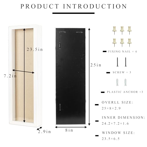 Freezing point Shadow Box Frame 8x25 Flower Shadow Box Pin Display Case Cabinet Picture Frame with Linen Back Memorabilia Awards Medals Badge Bouquet Wedding Memory Box for Keepsakes Long White - color: White, size: 8×25