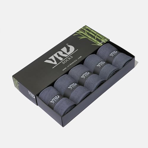 VRD Men's Dress Socks Bamboo Rayon, 5-Pack Crew Socks, Multiple Colors and Designs, Shoe Size 8-13, Gift Box - color: 12: Grey, 5-pack Solid