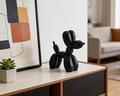 4 Inch Matte Black Balloon Dog Sculpture - color: Black