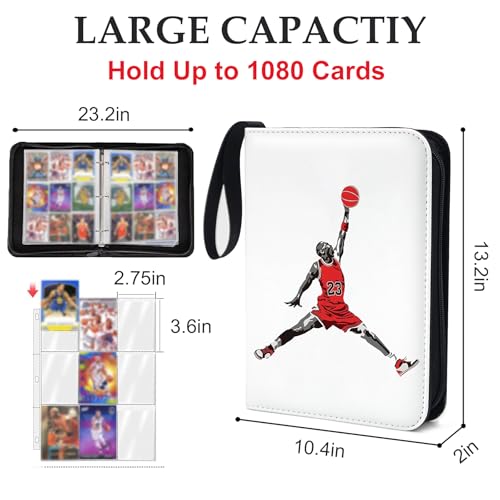 Basketball Card Binder,9 Pocket with 60 Sleeves up to 1080 Cards,Portable Waterproof Storage Book with Removable Clear Sleeves,Compatible with Basketball Cards 2024-2025 - color: Basketball-1080